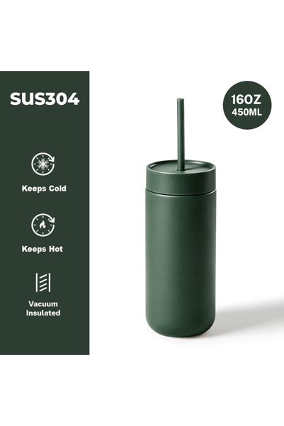 Generic كوب معزول من الفولاذ المقاوم للصدأ 304 سعة 450 مل بجدار مزدوج وشفاطة