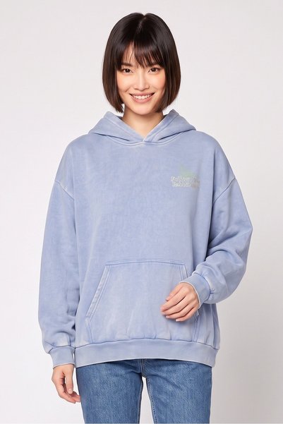 Monki Women Washed Long Sleeve Hoodie, Blue