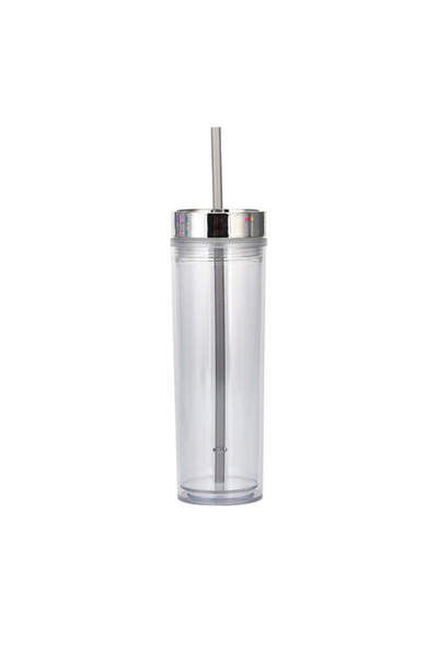 Generic Double Wall Plastic Skinny Straw Cup Straight Electroplated Lid Tumbler
