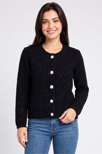 Walter Baker Women Long Sleeve Metallic Cardigan, Black