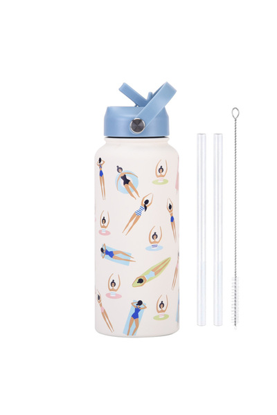 Generic Stainless Steel Insulated Sports Water Bottle 1L Printed Straw Handle...