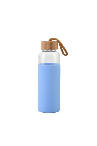 Generic زجاجة ماء من زجاج البوروسيليكات مع غطاء من الخيزران وحبل وغلاف سيليكون