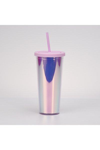 Generic Double Wall Thick Plastic Straw Cup Iridescent Outdoor Travel Tumbler