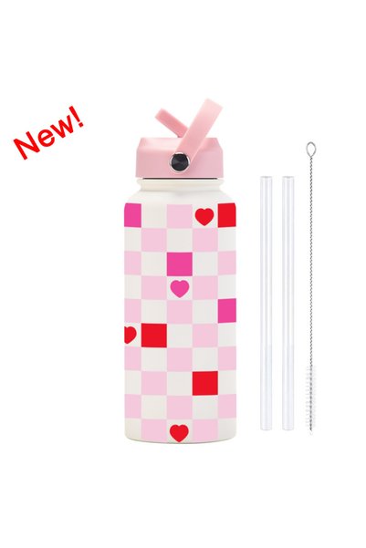 Generic Stainless Steel Insulated Sports Water Bottle 1L Printed Straw Handle...