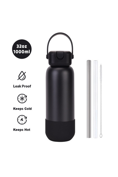 Generic Stainless Steel Sports Water Bottle 1000ml Handle Spout Lid Outdoor I...