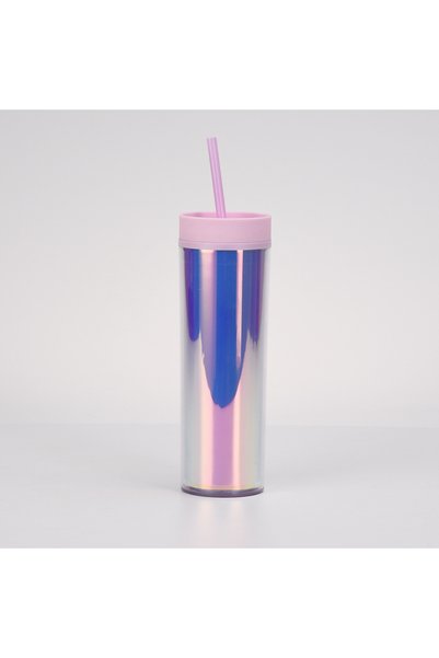 Generic Double Wall Thick Plastic Straw Cup Iridescent Outdoor Travel Tumbler