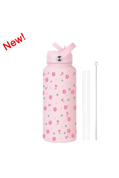 Generic Stainless Steel Insulated Sports Water Bottle 1L Printed Straw Handle...