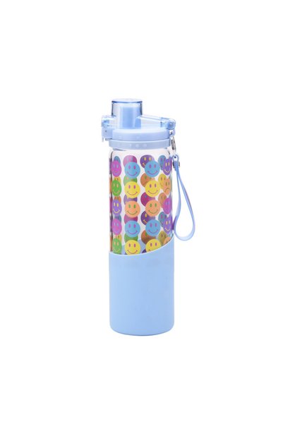 Generic Glass Water Bottle 650ml Silicone Sleeve Rope Lock Flip Lid Outdoor