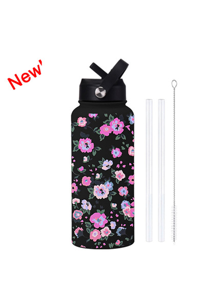 Generic Stainless Steel Insulated Sports Water Bottle 1L Printed Straw Handle...