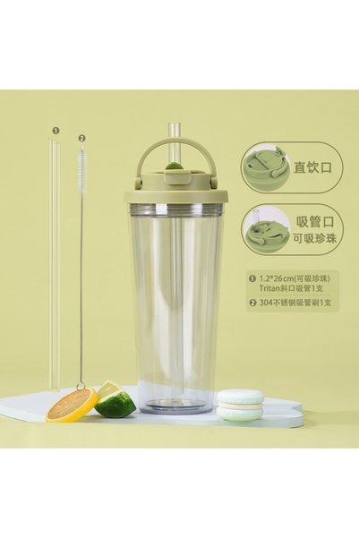 Generic كوب بلاستيكي بجدار مزدوج مع مصاصة واسعة سعة 710 مل، مقبض بوبا، مزدوج ...