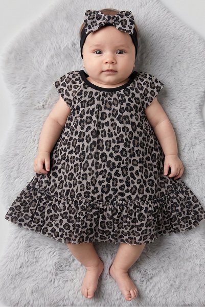Baby Starters Toddlers Girl 2 Pieces Leopard Print Dress With Headband Set, M...