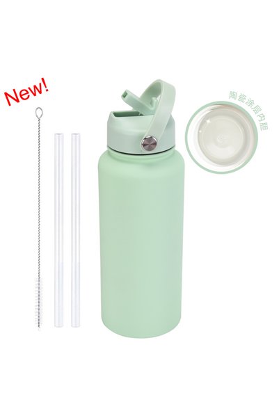Generic Stainless Steel Insulated Sports Bottle 1L Handle Straw Outdoor