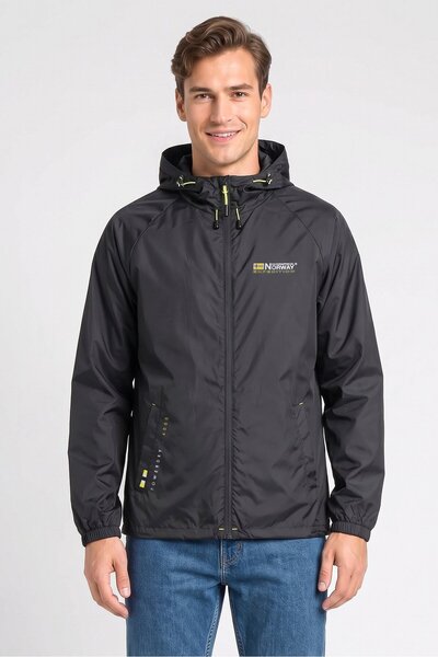 Geographical Norway Men Brand Logo Windbreaker Jacket, Dark Grey