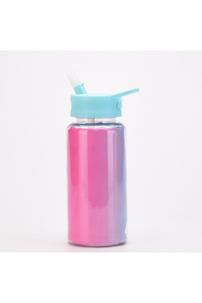 Generic Plastic Straw Water Bottle Set 1100ml with Cloth Bag Outdoor Travel
