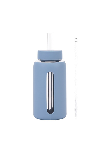 Generic Borosilicate Glass Straw Water Bottle 600ml Silicone Sleeve for Bubbl...