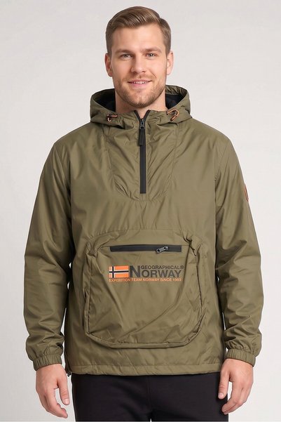 Geographical Norway Men Brand Logo Windbreaker Jacket, Olive