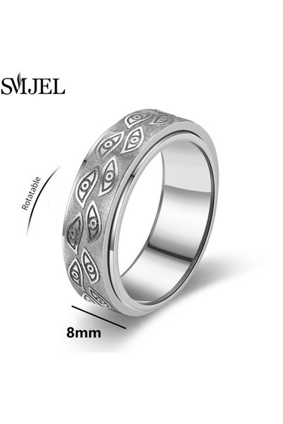 Choice 9 1540 Vintage Carved Eyes Stainless Steel Rings 8mm Fashion Fidget Sp...