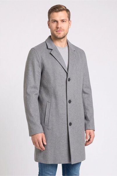 Cole Haan Men Plain Wool Trench Coat, Grey