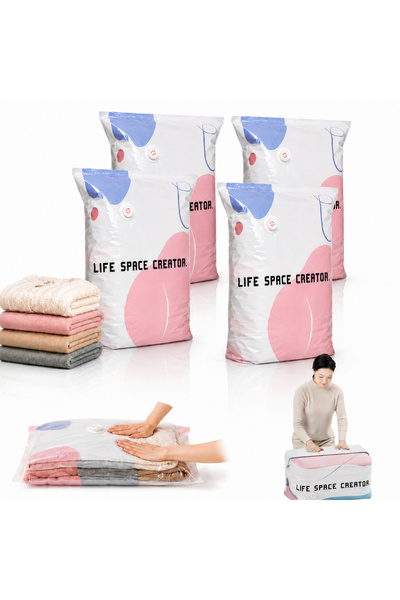 Snooe 4 Pack Cube Vacuum Storage Bags, No Pump Needed Travel Compression Bags...