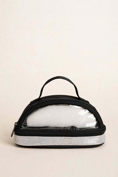 KAUKKO Black and Glittery Transparent Pencil Case with Front Zippered Compart...