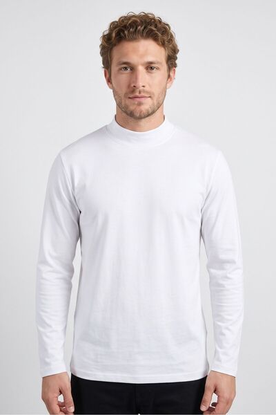 OBJE Men’s White Crew-Neck Long-Sleeve T-Shirt