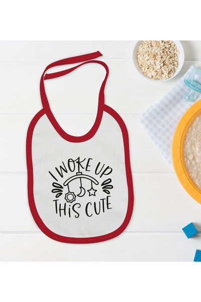 Bk Gift BK Kids "I Woke Up This Cute" Red Baby Bib with Design - 1 en124565
