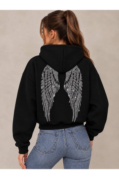 JANTIL MODA Hanorac oversize flaușat pe interior pentru femei, din țesătură c...