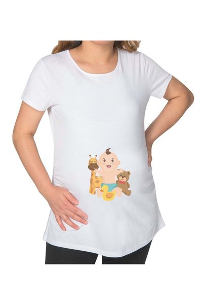 Bk Gift White Maternity T-Shirt with Baby Boy Footprint Design - 3