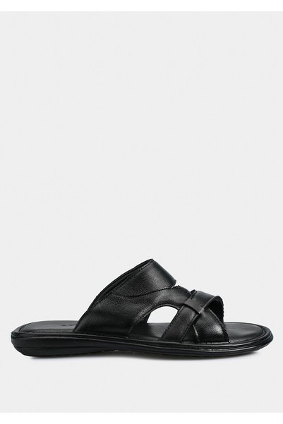 Eclipse Black Leather Men's Slippers