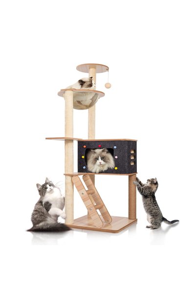 VINNYSEN 128cm Cat Tree with Scratching Posts - Modern Cat Tower for Large Ca...