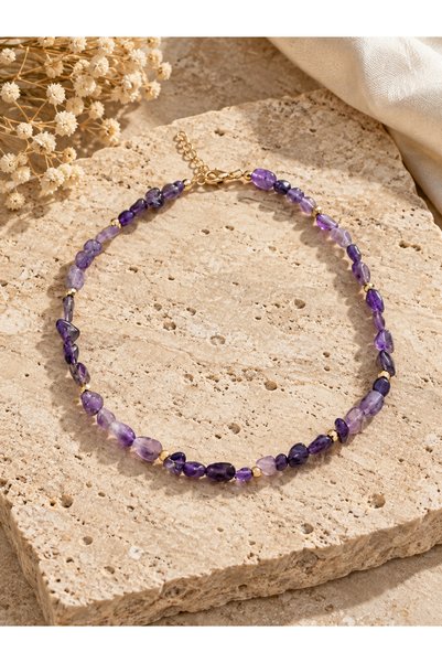 BNG AKSESUAR Amethyst Natural Stone Women's Necklace: Stylish and Elegant Nec...