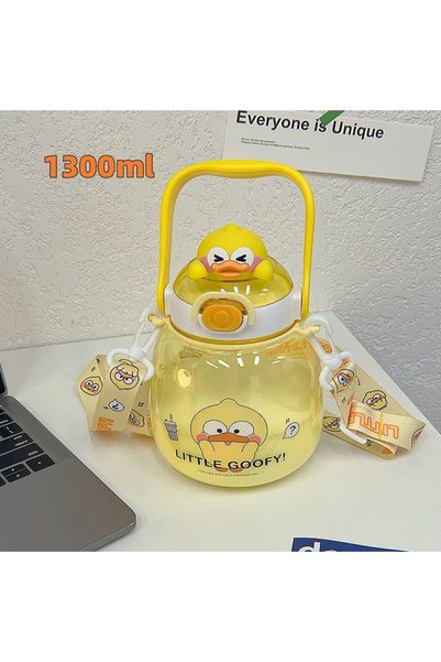 Generic كوب بلاستيكي للأطفال مع قشة وتصميم أرنب وحزام، زجاجة مياه للاستخدام ا...