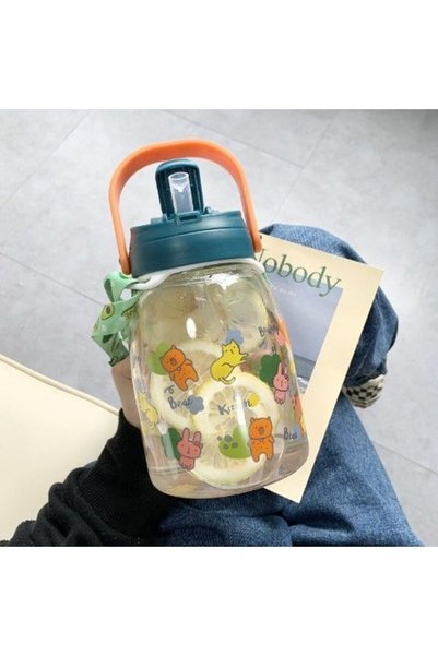 Generic Large Glass Water Bottle Kids Straw Cup with Time Markings