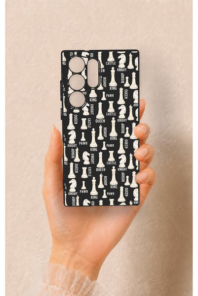 Vip Case Samsung S23 Ultra-Compatible Silicone Case with Chess-Themed Pattern