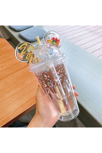 Generic Double Wall Plastic Straw Cup Large Capacity Portable Travel Tumbler