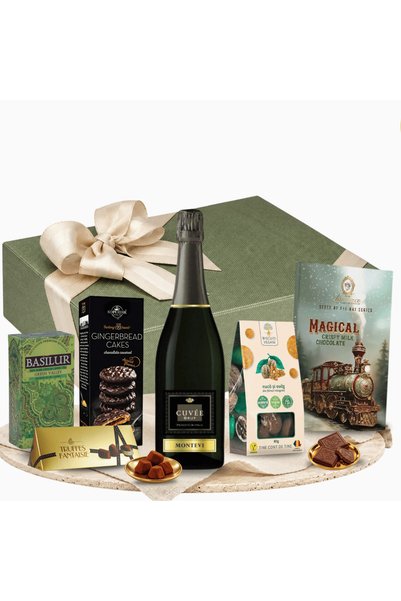 houseofgifts Pachet cadou de Crăciun cu vin spumant, ceai verde și ciocolată,...