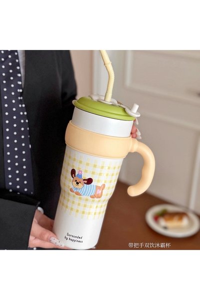 Generic كوب معزول حراريًا بشفاطة للثلج، يحافظ على البرودة، مزود بمقبض، محمول