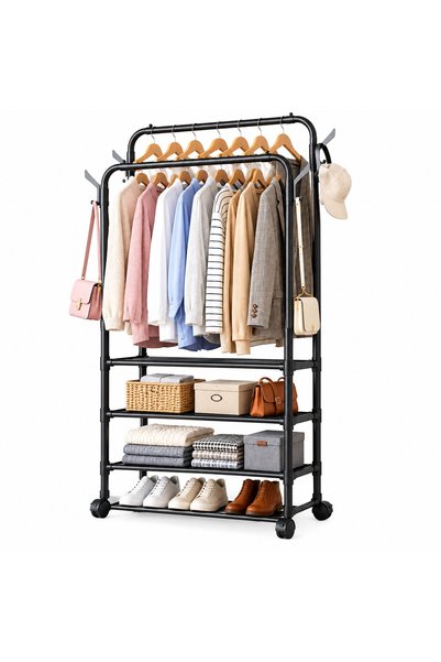 TodayShop Suport dublu pentru haine cu 2 bare la înălțimi diferite, 3 rafturi...