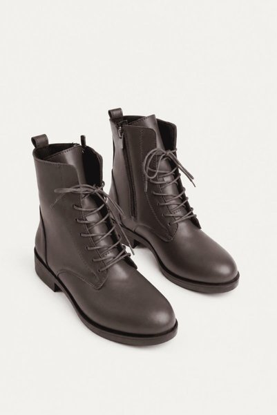 TRENDELLA Women's Winter thick sole dark brown leather casual boots TR01MK03F
