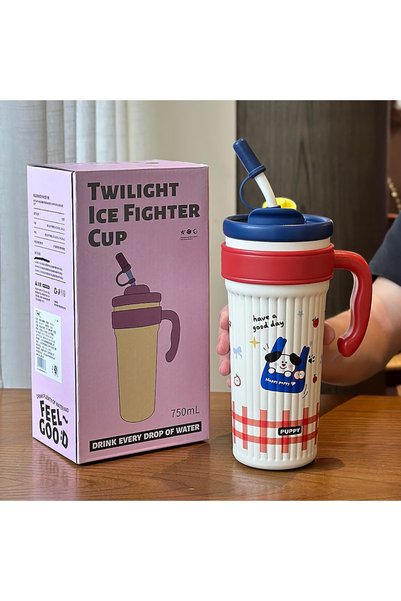Generic Stainless Steel Vacuum Insulated Straw Tumbler Handle Dual Drink Offi...