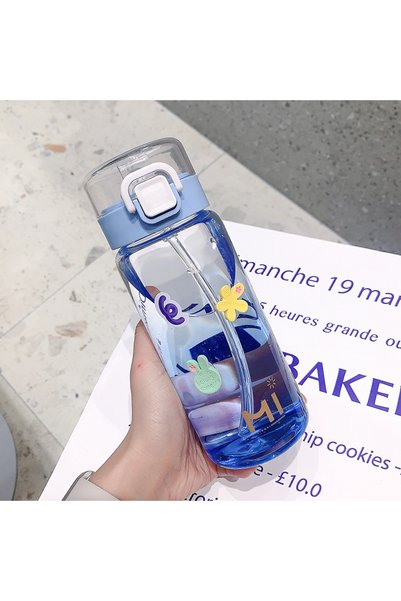 Generic Kids Plastic Flip Lid Straw Milk Tea Cup Portable School Bottle