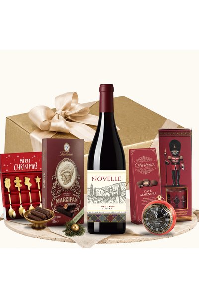 houseofgifts Pachet cadou de Crăciun cu vin roșu românesc, ceai, marțipan și ...