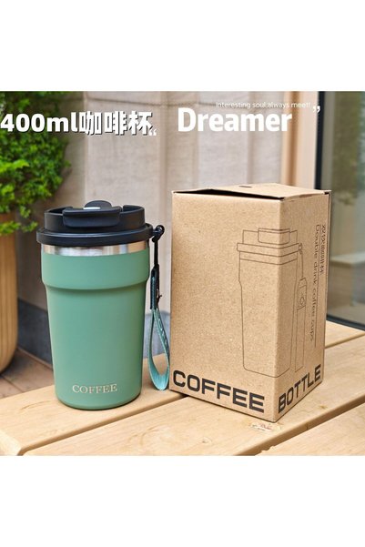 Generic Stainless Steel Vacuum Insulated Coffee Cup Vertical Stripes Dual Drink