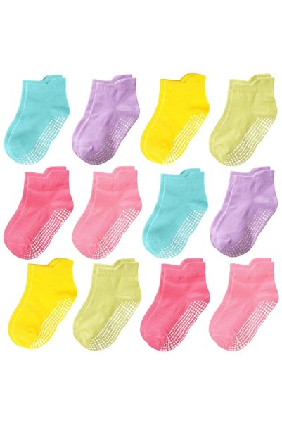Tphone Non Slip Toddler Socks 12 Pairs Infant Baby Kids Grip Socks for Boy Gi...