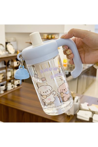 Generic Student Plastic Straw Cup Large Capacity Handle Portable Travel
