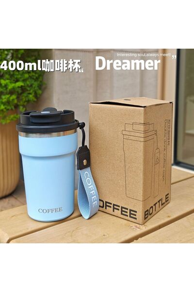 Generic Stainless Steel Vacuum Insulated Coffee Cup Vertical Stripes Dual Drink