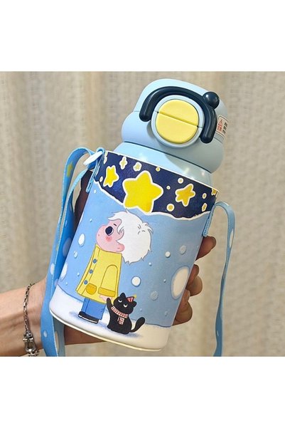 Generic Kids Stainless Steel Vacuum Insulated Straw Cup Crossbody Strap