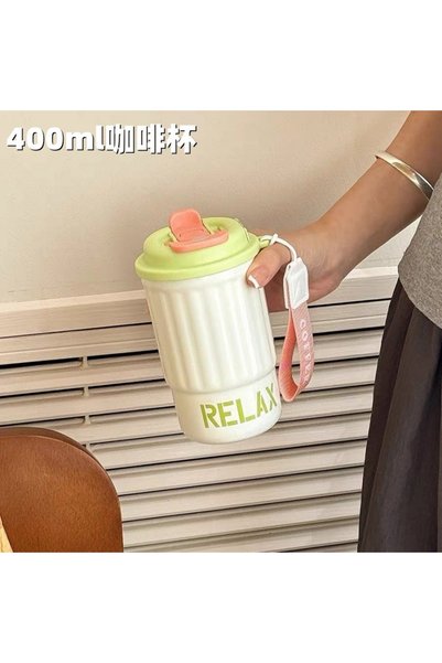 Generic Stainless Steel Vacuum Insulated Coffee Cup Vertical Stripes Dual Drink