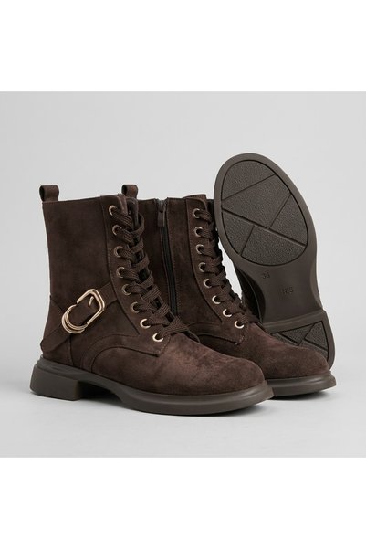 KİNDEP (Park Moda) Lace-Up & Zip-Up Casual Women's Boots, COFFEE