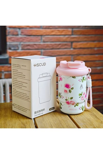 Generic Stainless Steel Dual Drink Insulated Coffee Cup Floral Rope